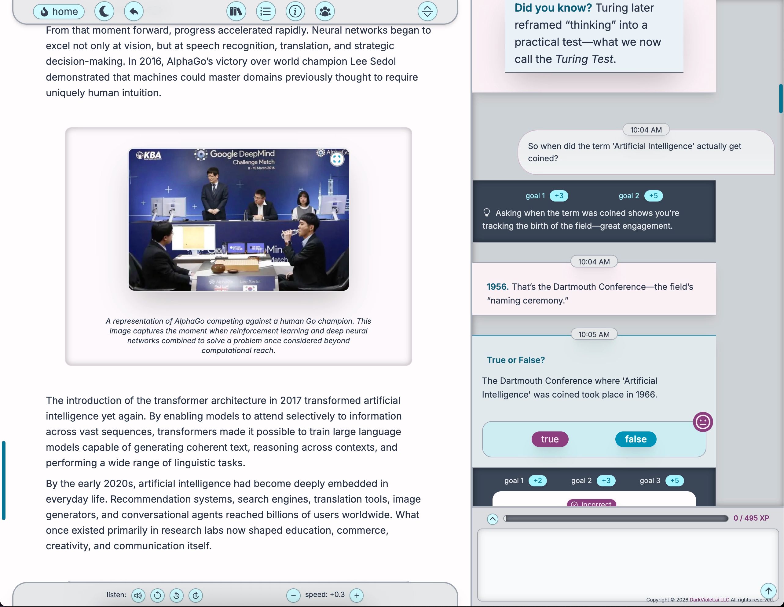 The Lumi Forge interaction panel open beside an Exploration, showing a grounded question-and-answer exchange about the creator's content