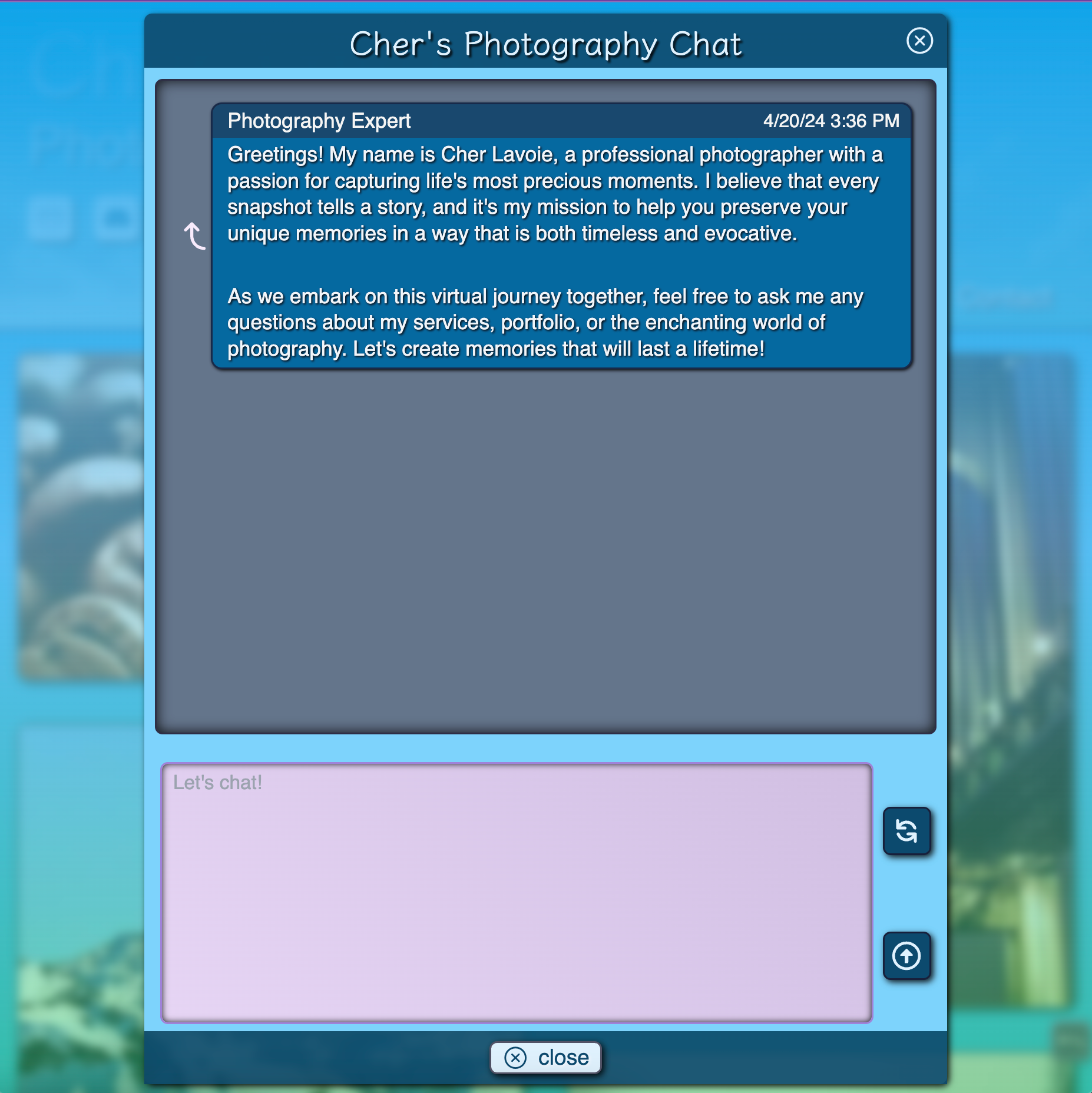 Chatbot on the photography portal