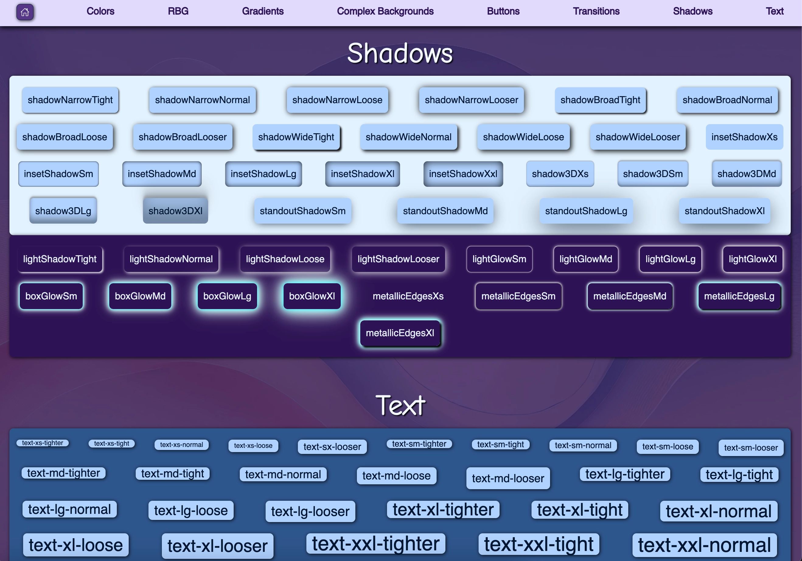 box shadows and text sizes